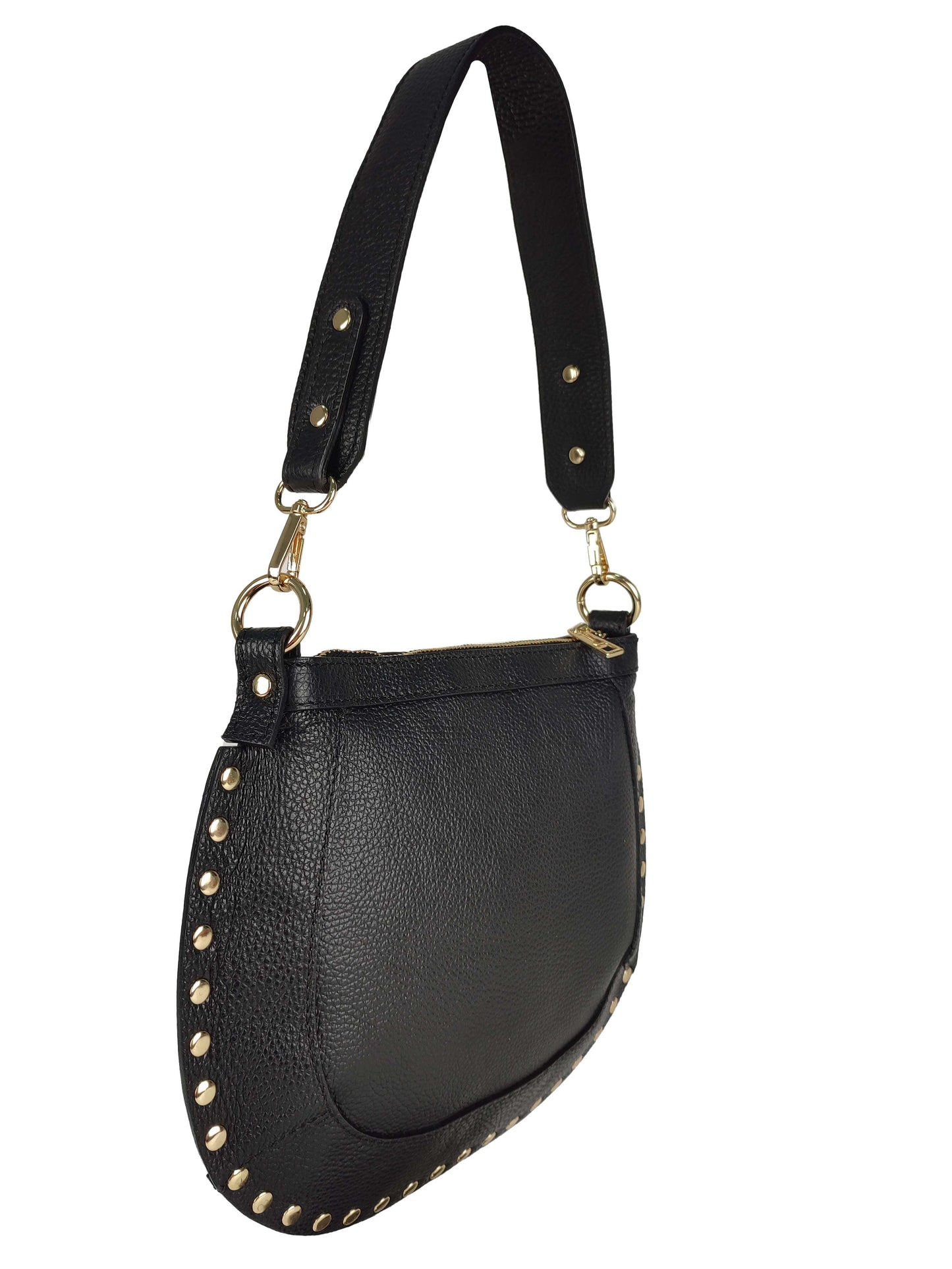 Leather shoulder bag with studs