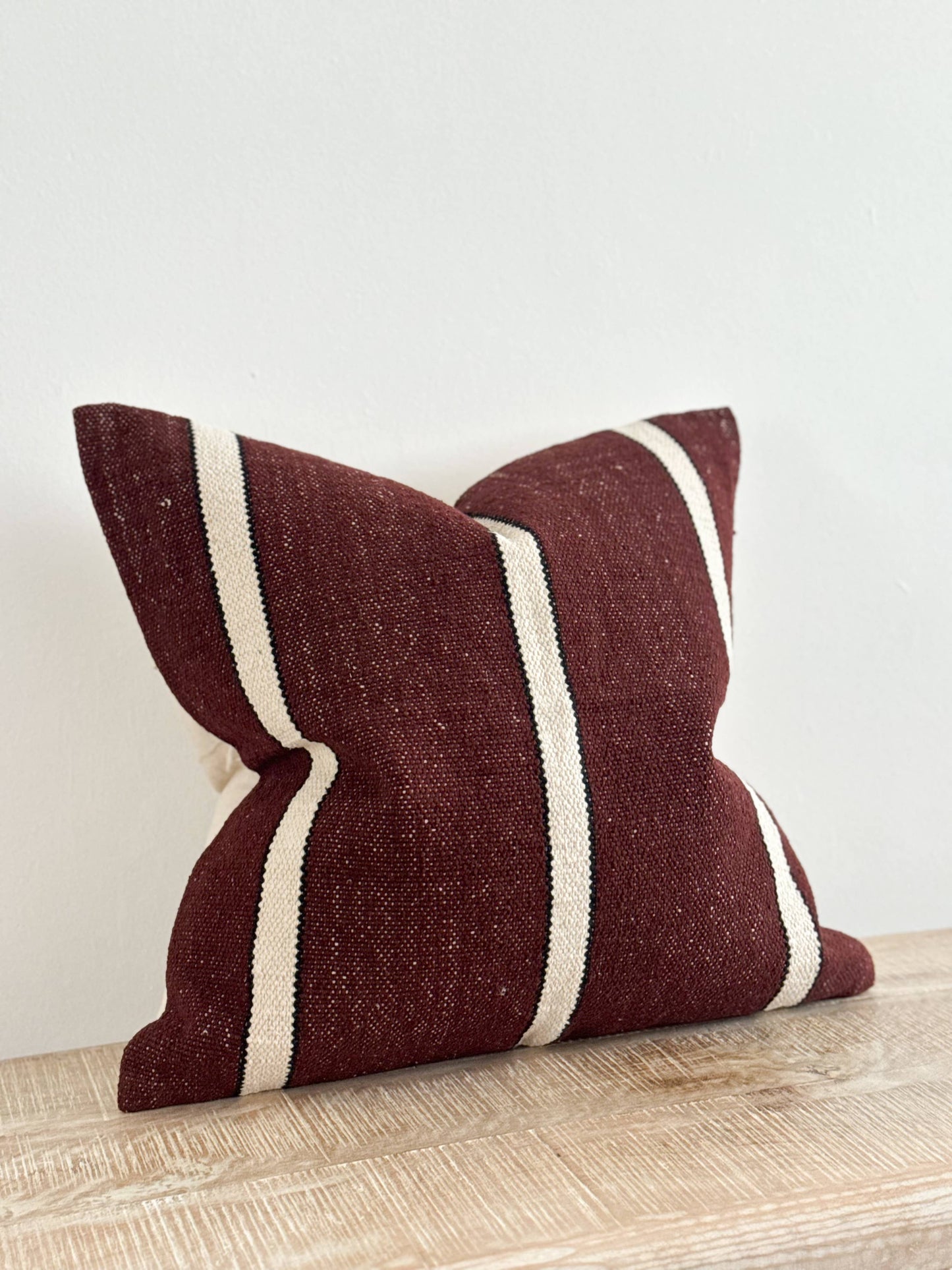 India Luxe Cotton Cushion 45x45 - Plum, Black & Cream Stripe