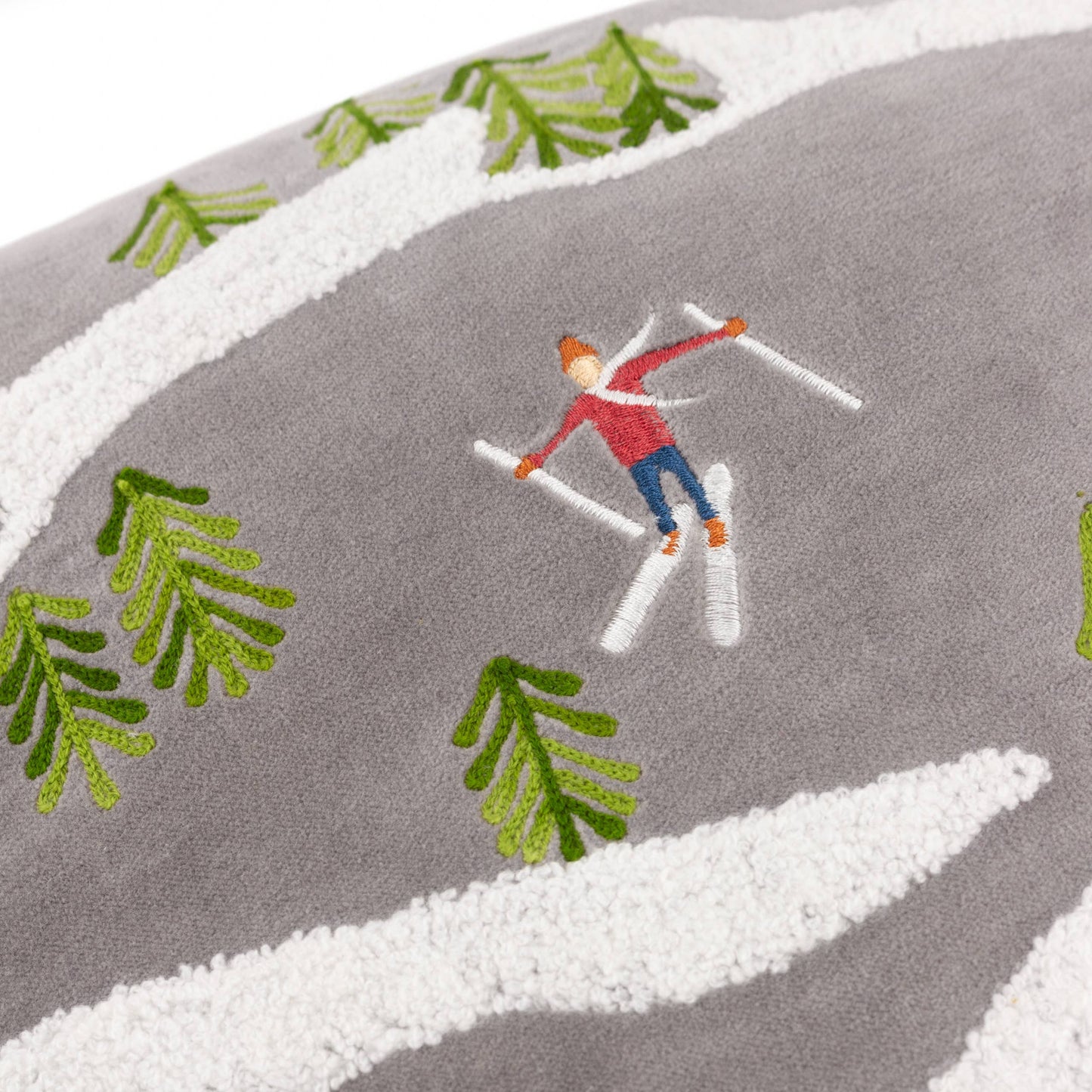 Winter Alpine Embroidered Cushion Taupe