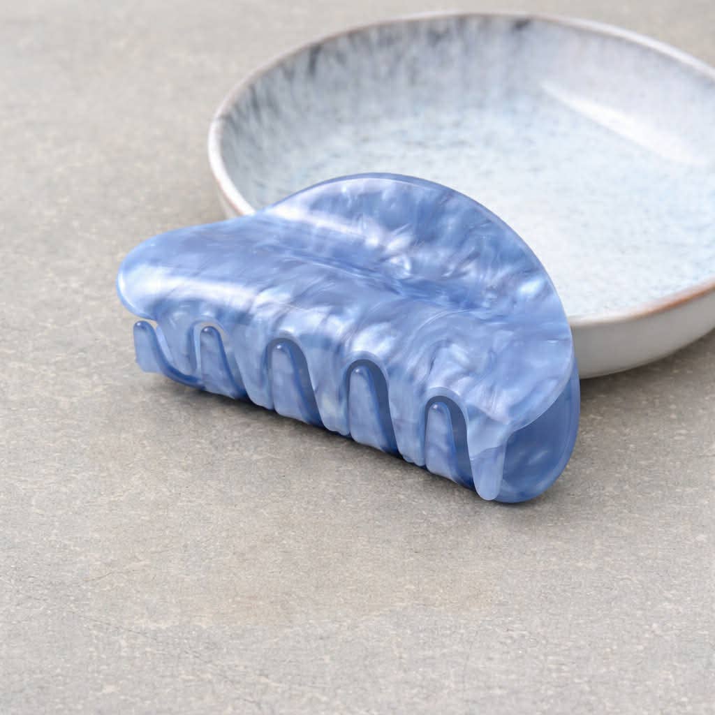 Small Blue Pearlescent Arc Claw Clip