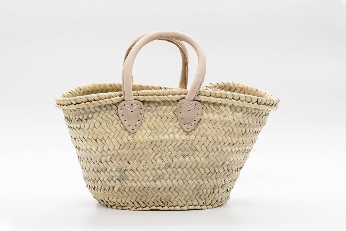 Mini Straw Bags Leather | Beach bag | small straw tote bag