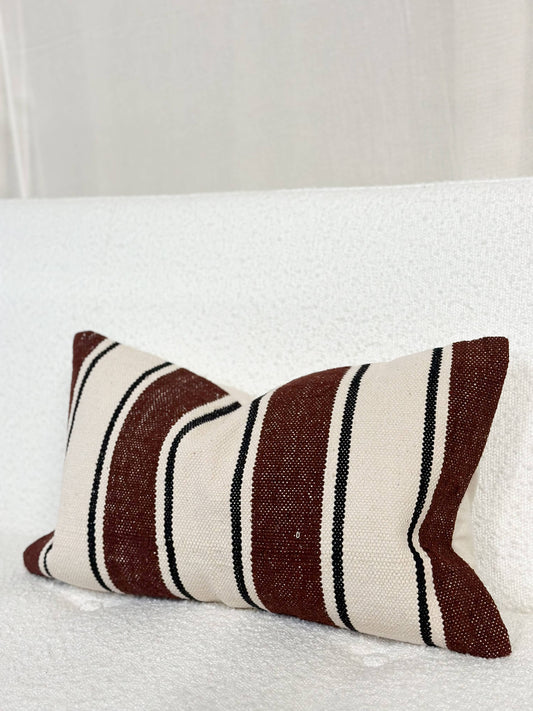 India Luxe Cotton Cushion Cover 50x30 - Plum, Cream & Black Stripe