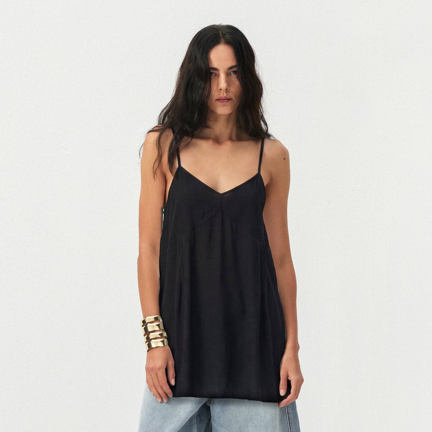 Lyocell-Blend V-Neck Pleated Camisole