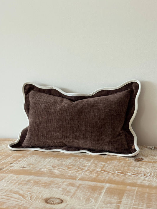 Chloe Dark Brown Scalloped Edge Cushion  50x30