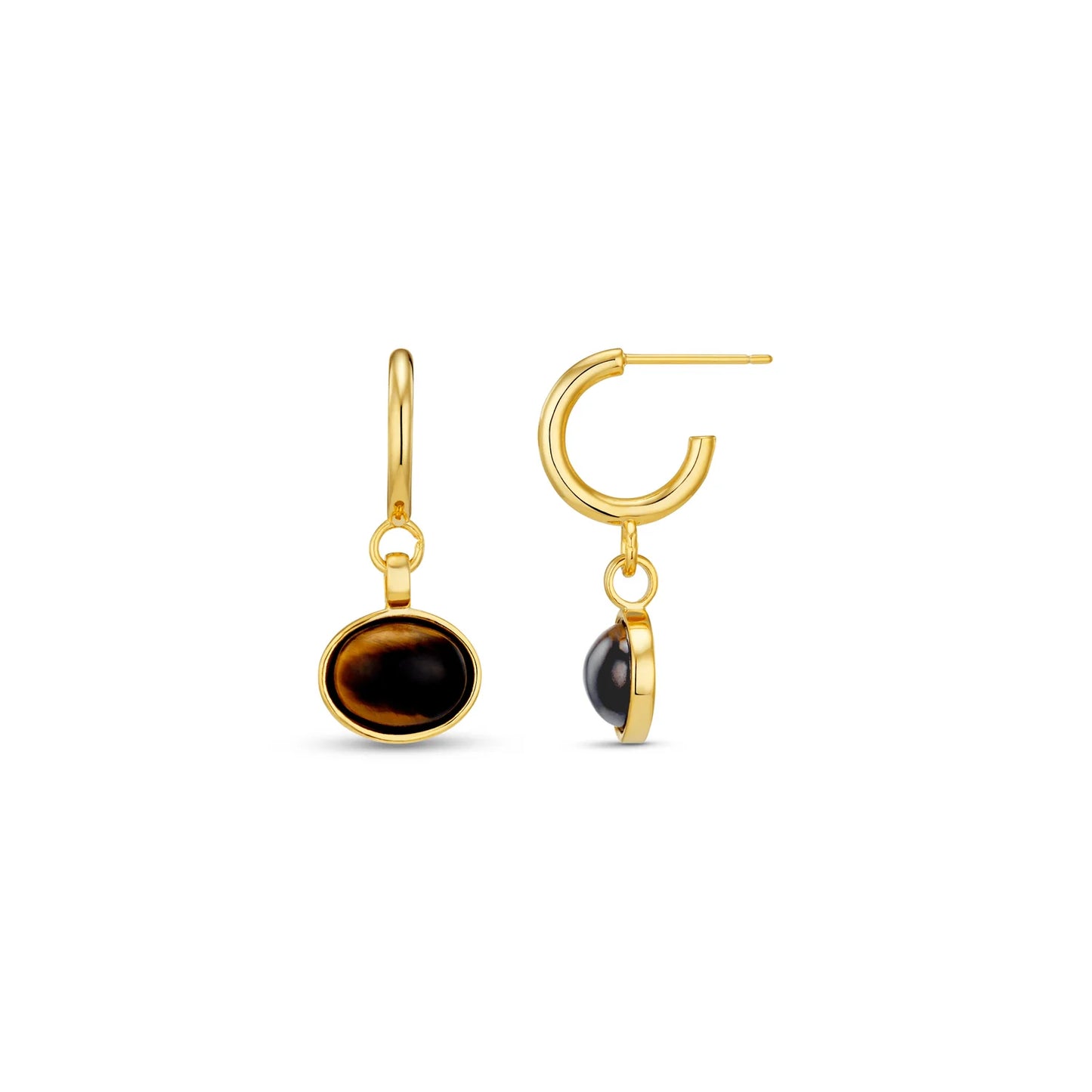 Semi-Precious Tiger's Eye Drop Hoop Earrings