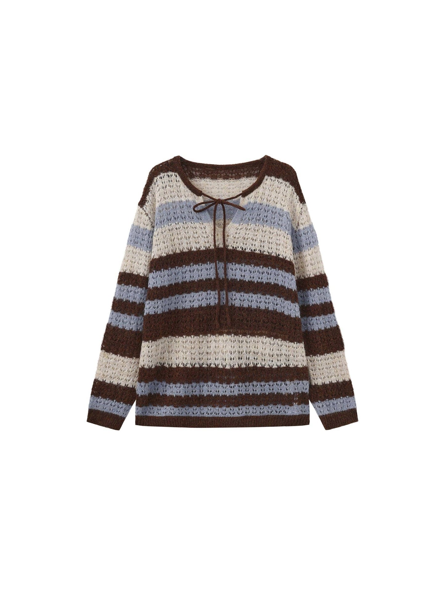 Striped Colour-Block Open-Knit Sweater