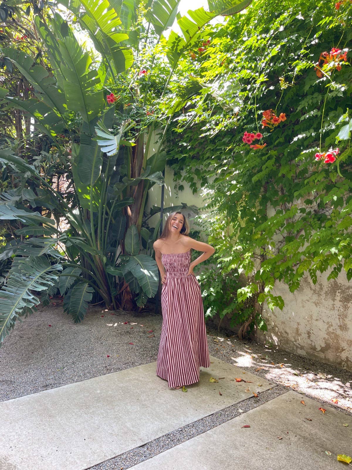 Emily Dress Pink and Brown Stripes