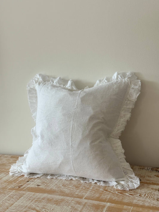 Extra Large White Ruffle Edge Cushion