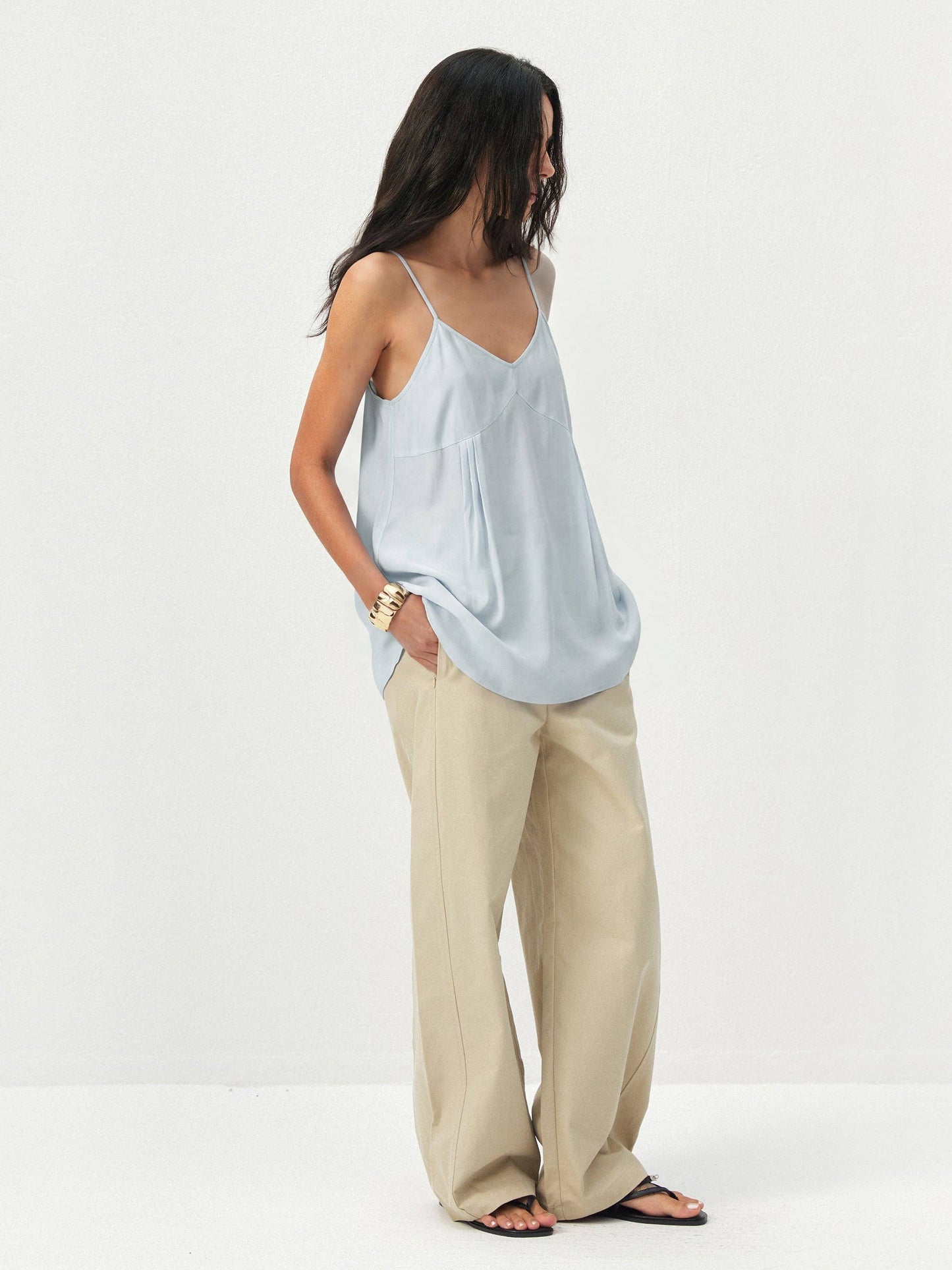 Lyocell-Blend V-Neck Pleated Camisole