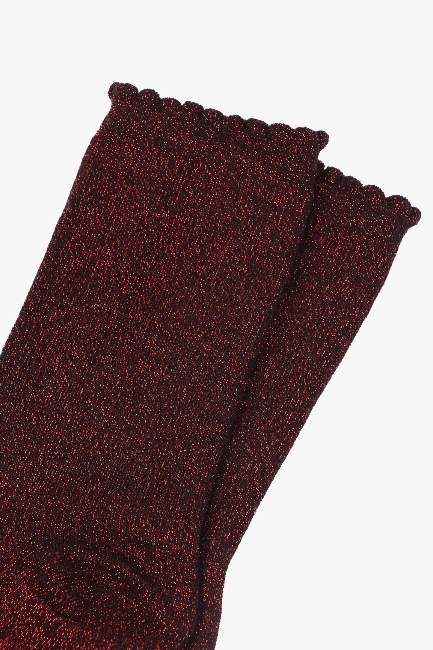 Red All Over Glitter Socks with Scalloped Cuff