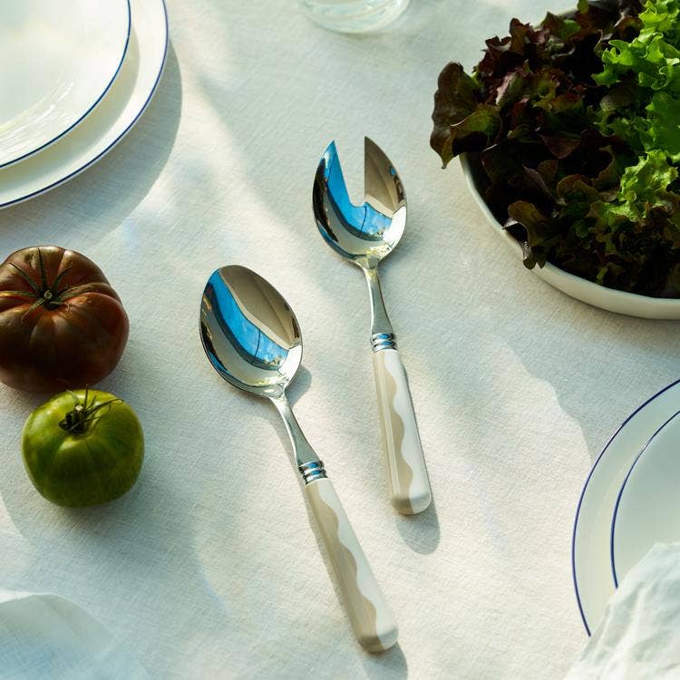 Wave Salad Servers - Cappuccino & White (2‑Piece Set)