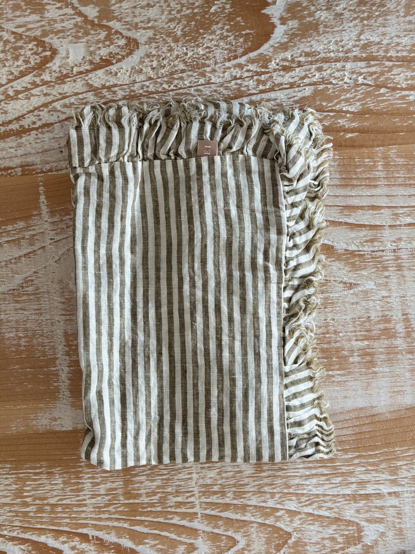 Olive Stripe Ruffle Table Runner