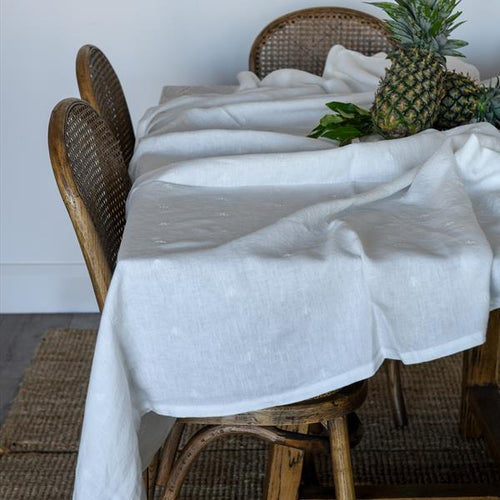 Embroidered Bee Linen Tablecloth - Milk - MarramTrading.com