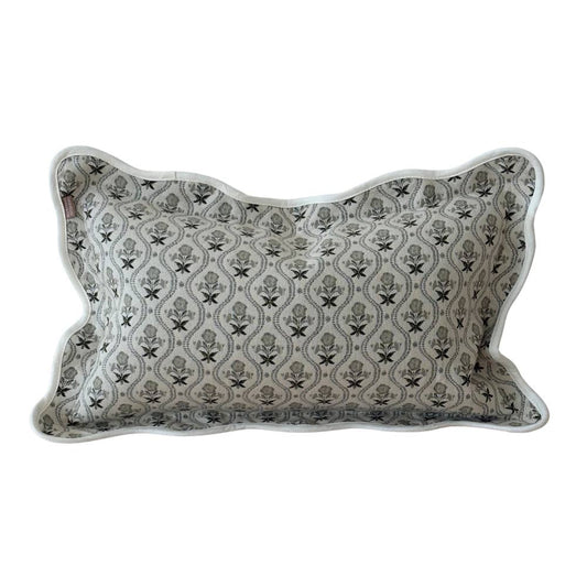 Chloe Sage Print Scalloped Edge Cushion 50x30