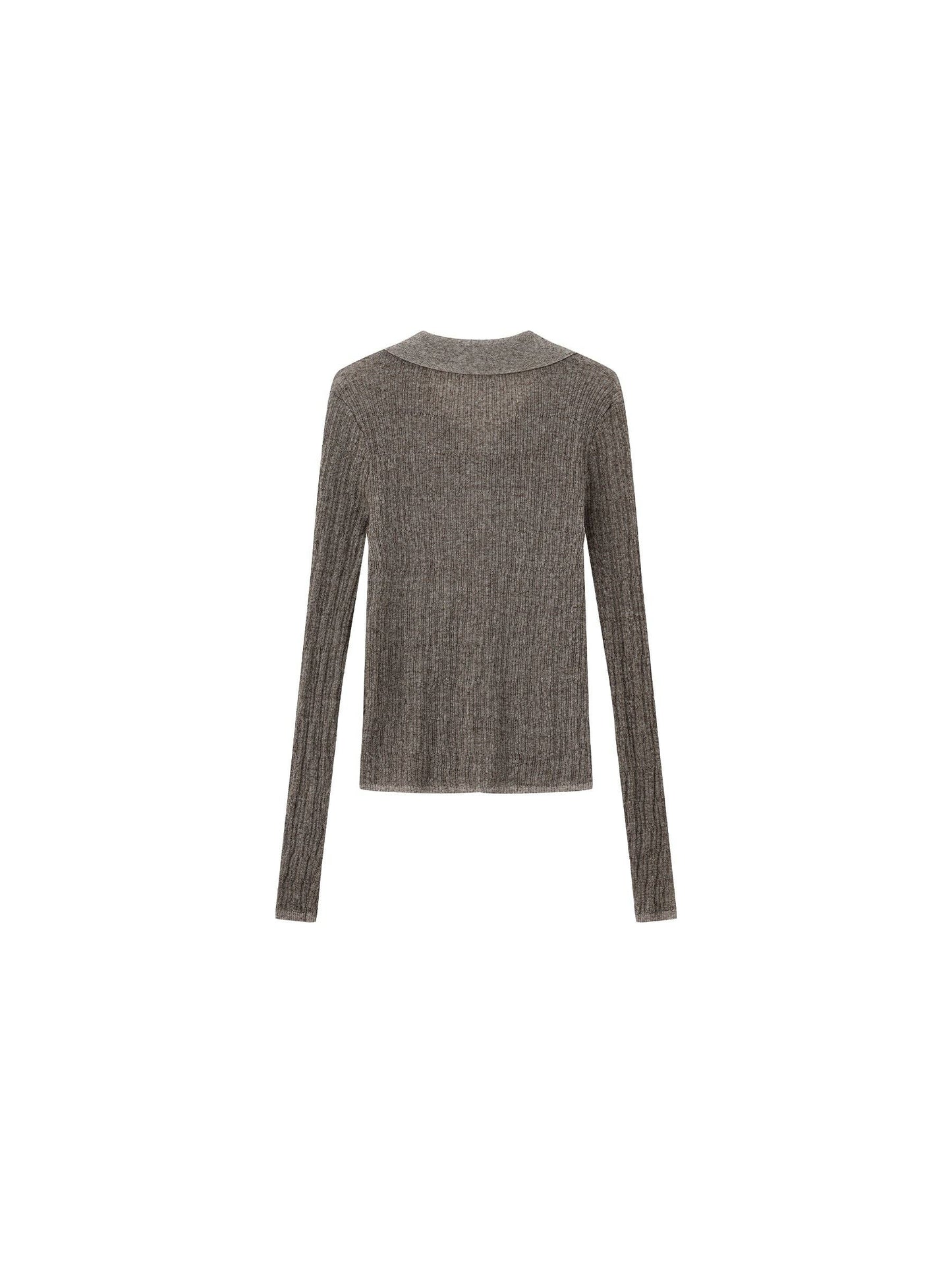 Linen Collared Long-Sleeved Knit Sweater