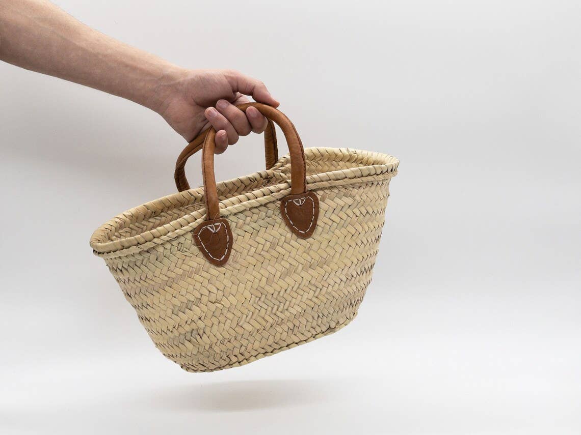 Mini Straw Bags Leather | Beach bag | small straw tote bag