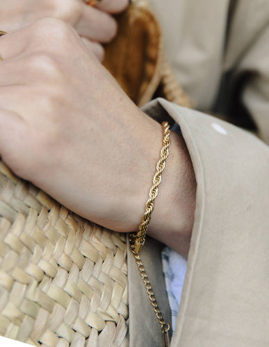 Gold 4mm Rope Twist Bracelet, Waterproof - MarramTrading.com