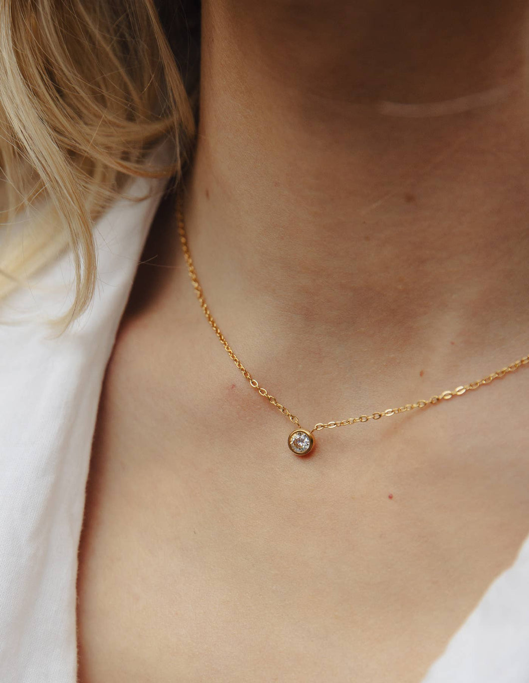 Gold Dainty Stone Necklace, Waterproof - MarramTrading.com