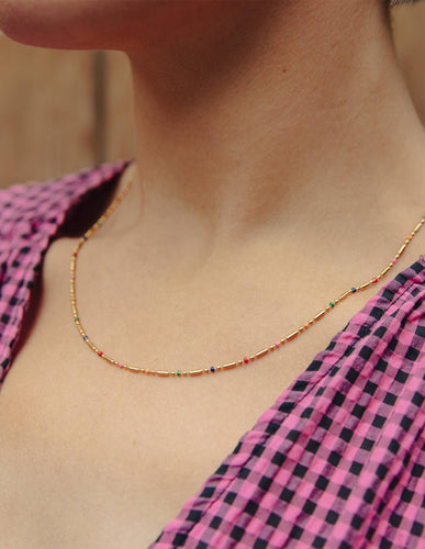 Gold Enamel Bead Necklace, Waterproof - MarramTrading.com