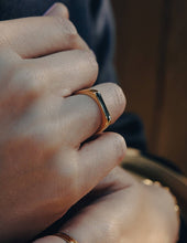 Load image into Gallery viewer, Gold Flat Black Stone Ring, Waterproof - MarramTrading.com
