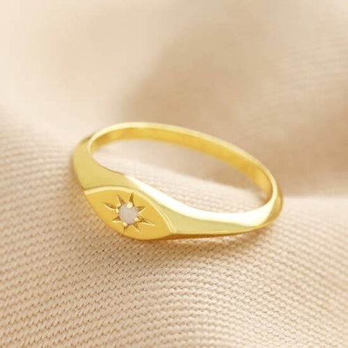 Gold Sterling Silver Crystal Star Signet Ring - L/XL - MarramTrading.com