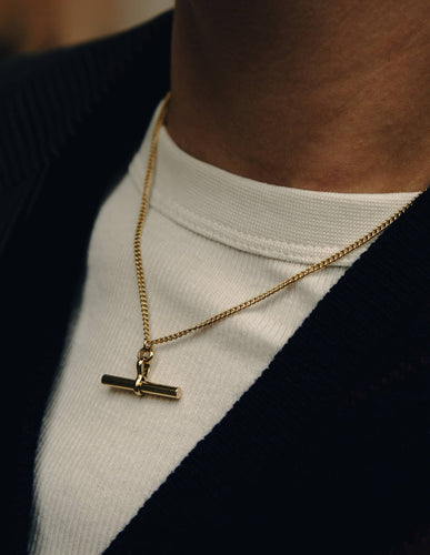 Gold T - Bar Chain Necklace, Waterproof - MarramTrading.com