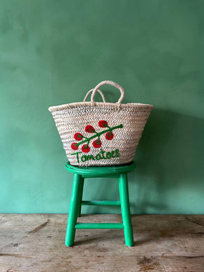 Hand Embroidered Market Basket, Tomatoes - MarramTrading.com