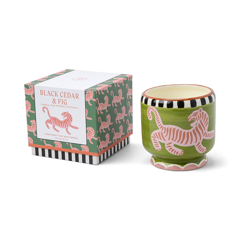 Handpainted Adopo Candle - Tiger, Cedar & Fig - MarramTrading.com