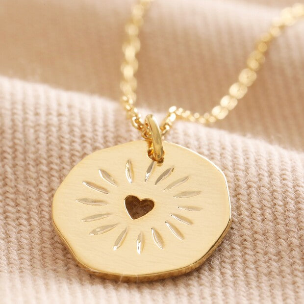 Heart Disc Pendant Necklace in Gold