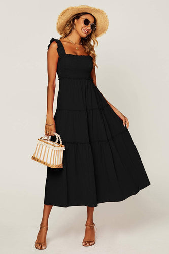 Hem Detail Tiered Maxi Dress In Black - MarramTrading.com