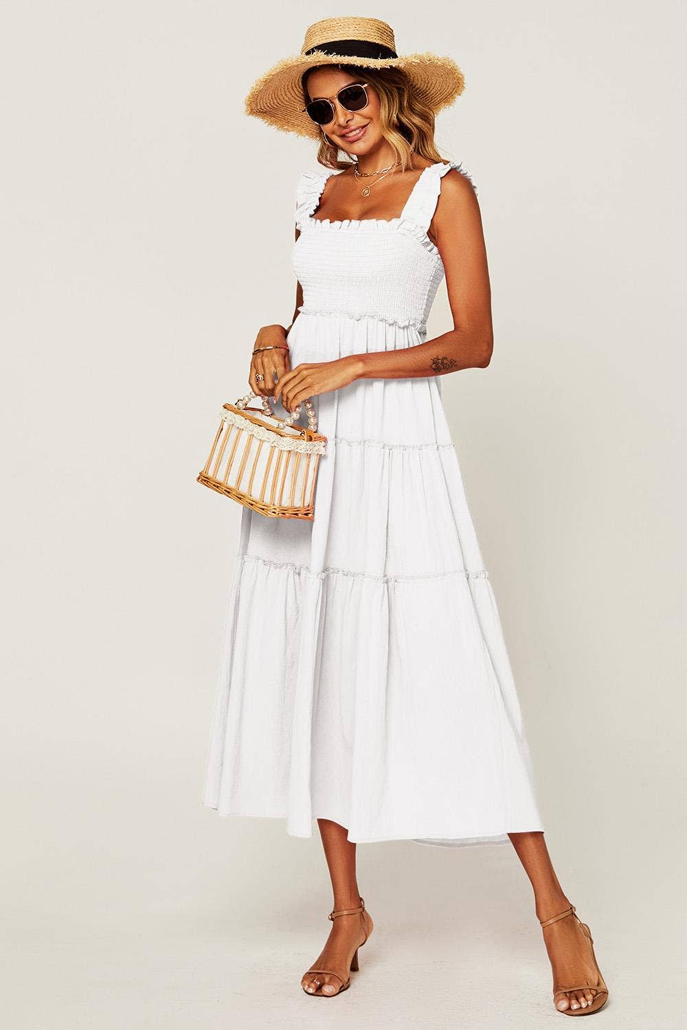 Hem Detail Tiered Maxi Dress In White - MarramTrading.com