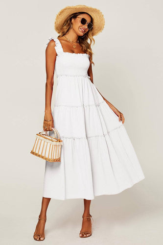 Hem Detail Tiered Maxi Dress In White - MarramTrading.com