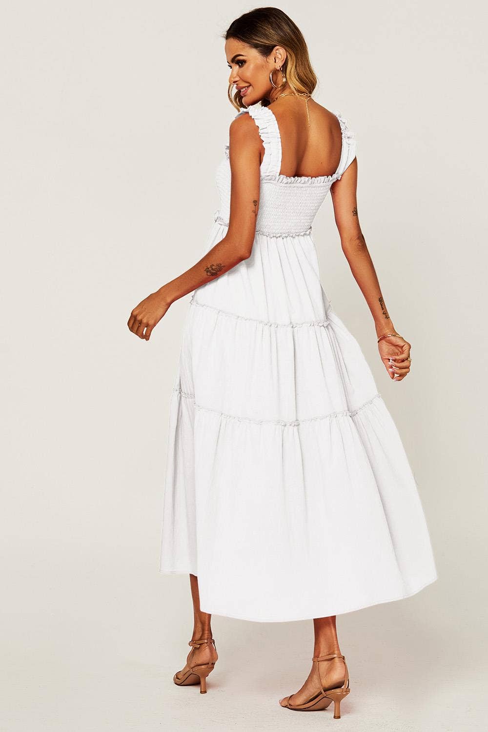 Hem Detail Tiered Maxi Dress In White - MarramTrading.com