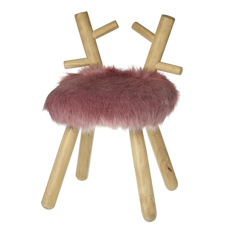 White Fluffy Wooden Deer Stool