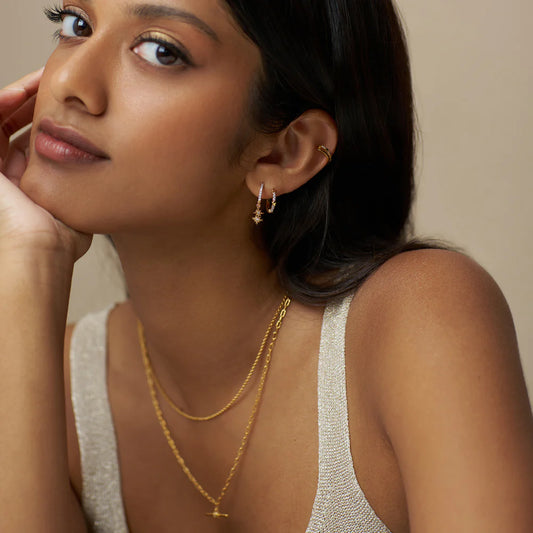 Fine Pavé & Star Stationed Huggie Hoop Earrings