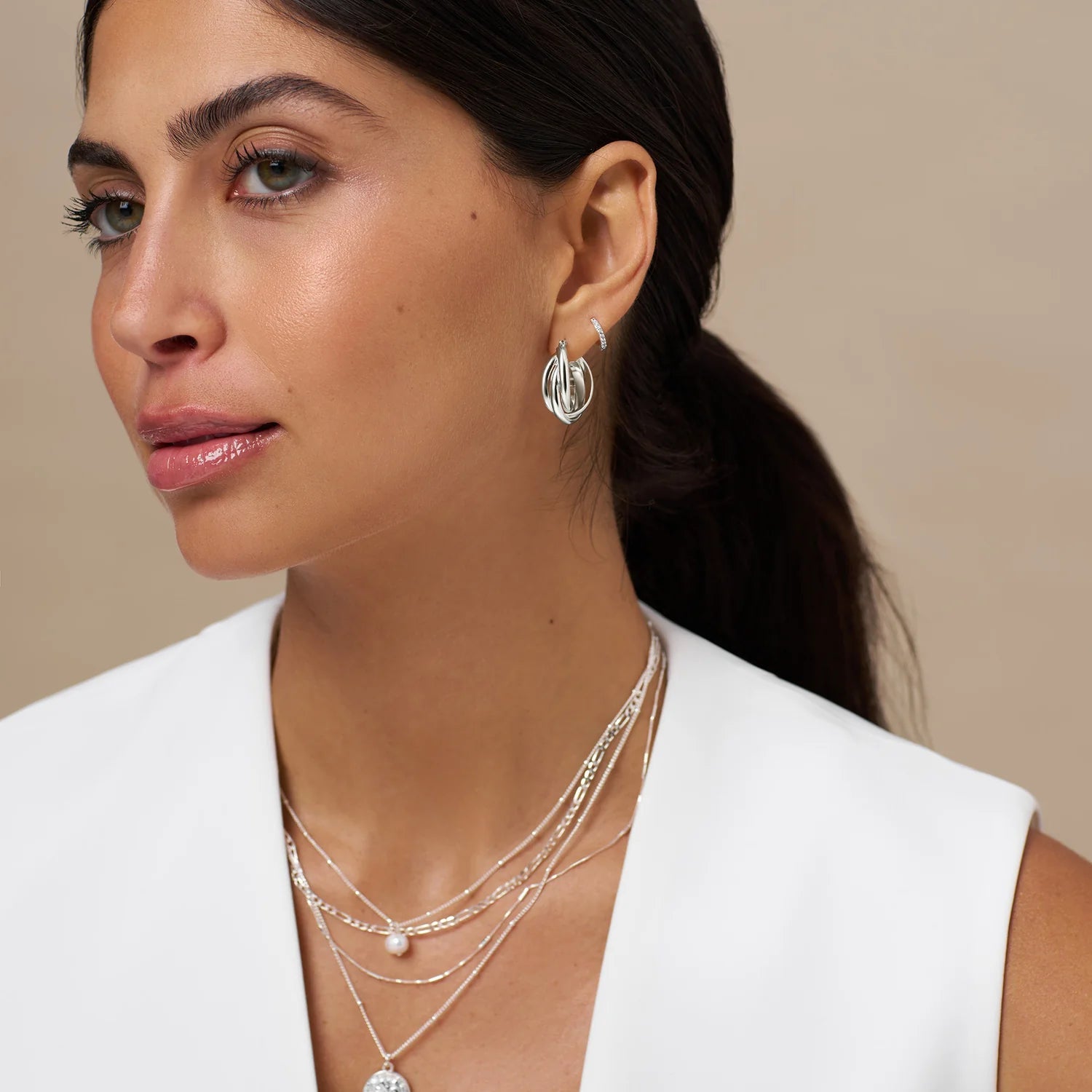 Interlocking Hoop Earrings - Silver - MarramTrading.com
