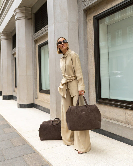 Faux Suede Chocolate Cabin Bag