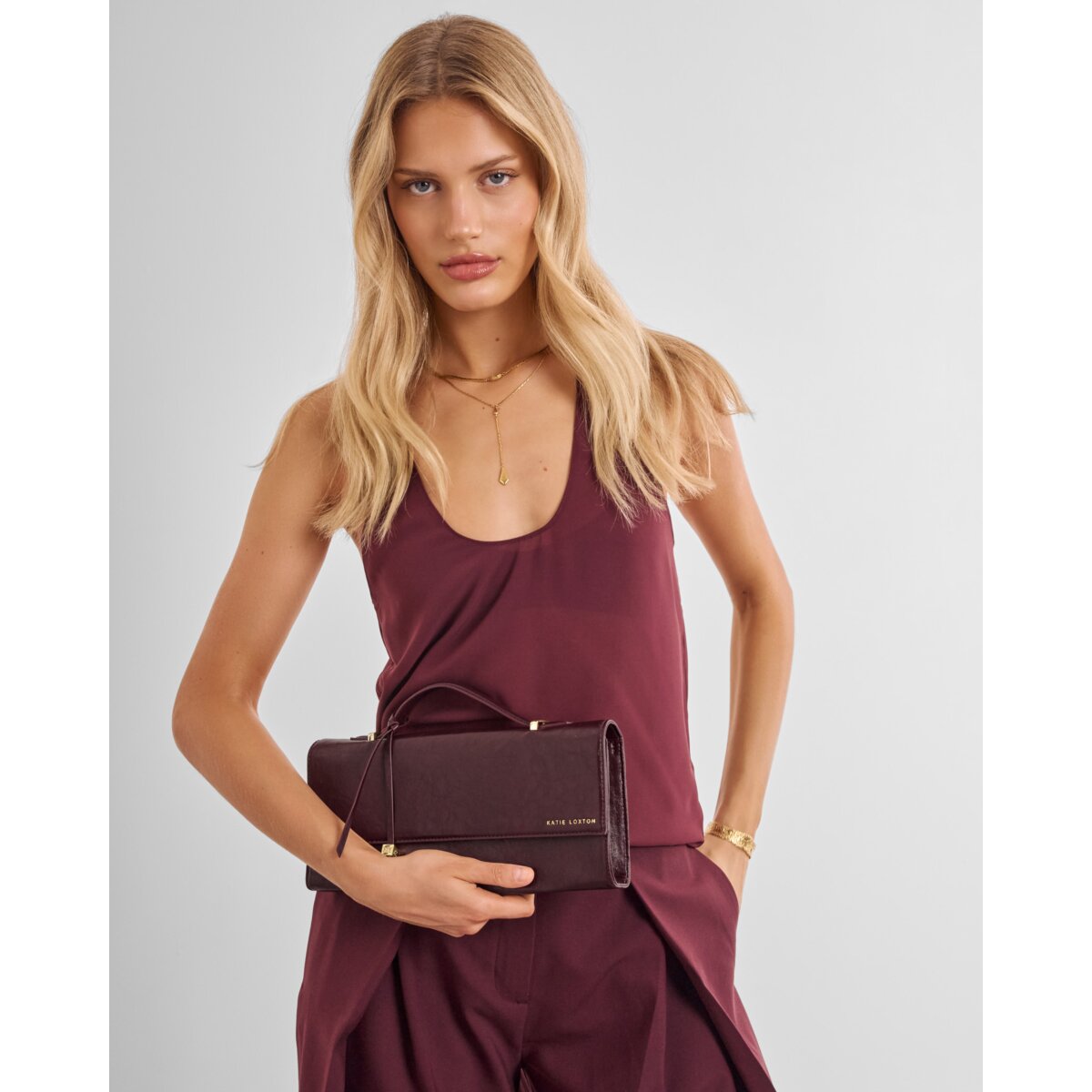 Alma Suedette Clutch - Cherry