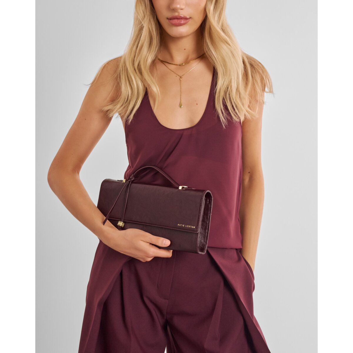 Alma Suedette Clutch - Cherry