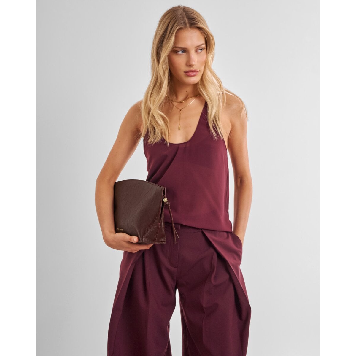 Freya Suedette Clutch - Cherry