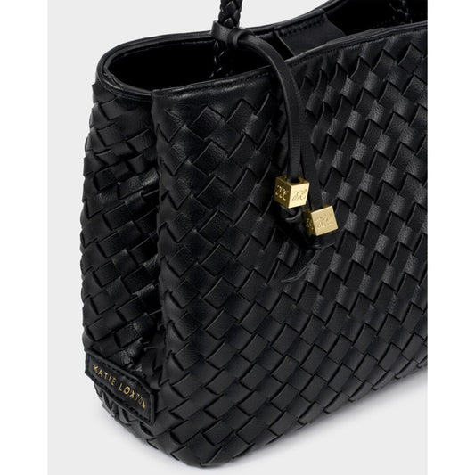 Hand Woven Top Handle Bag - Black