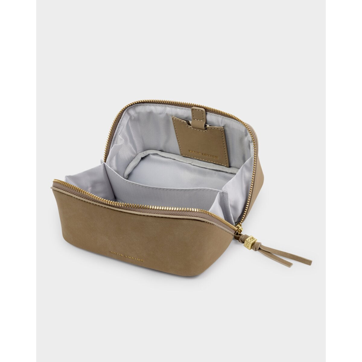 Fold-Out Taupe Suedette Mirror Makeup Bag