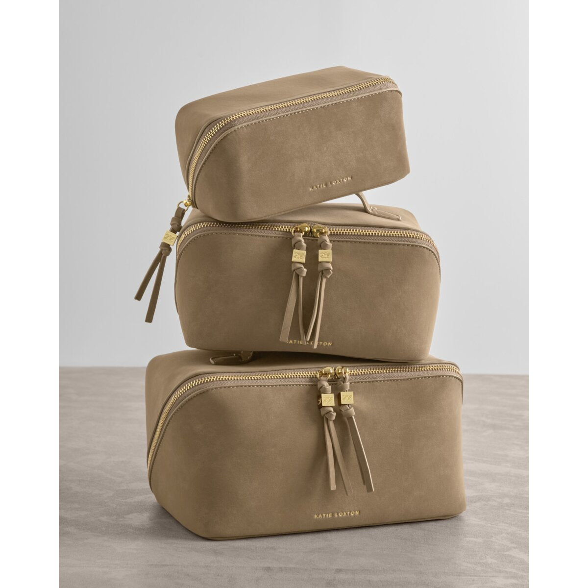 Fold-Out Taupe Suedette Mirror Makeup Bag