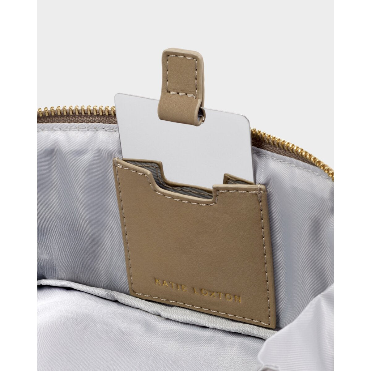 Fold-Out Taupe Suedette Mirror Makeup Bag