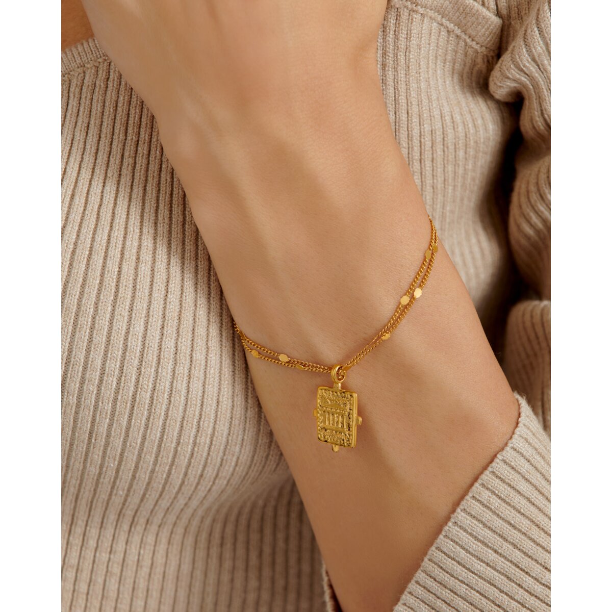 'Luck' Waterproof Gold Antique Coin Bracelet