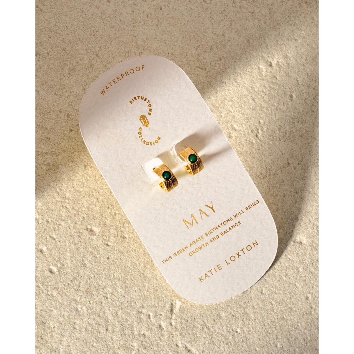 'May' Waterproof Gold Birthstone Hoop Earrings
