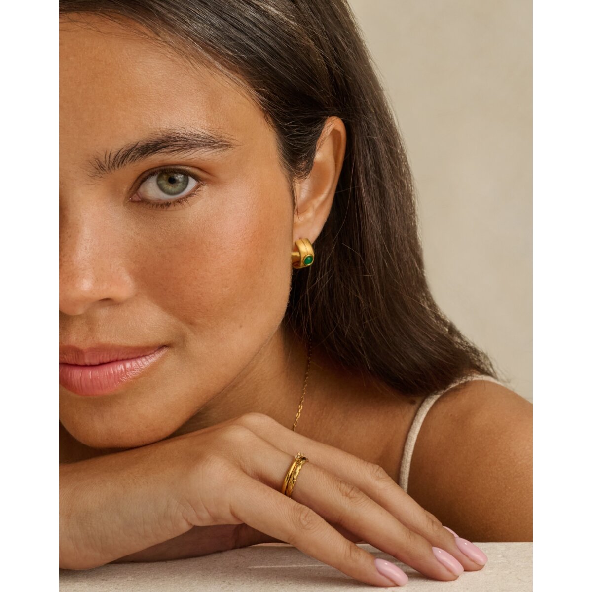 'May' Waterproof Gold Birthstone Hoop Earrings