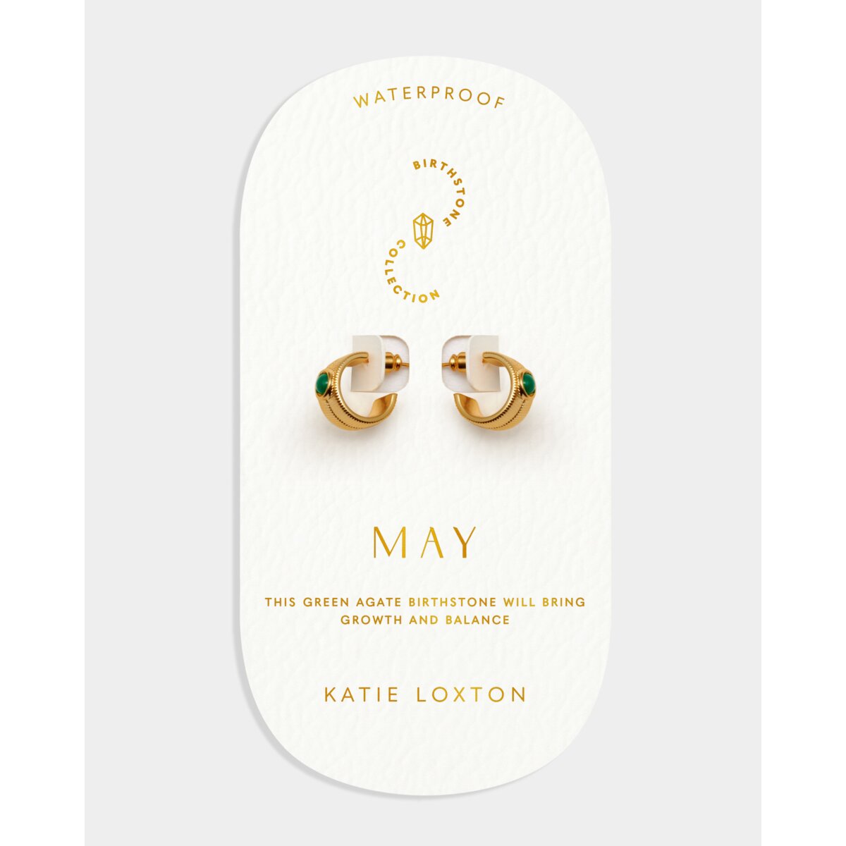 'May' Waterproof Gold Birthstone Hoop Earrings