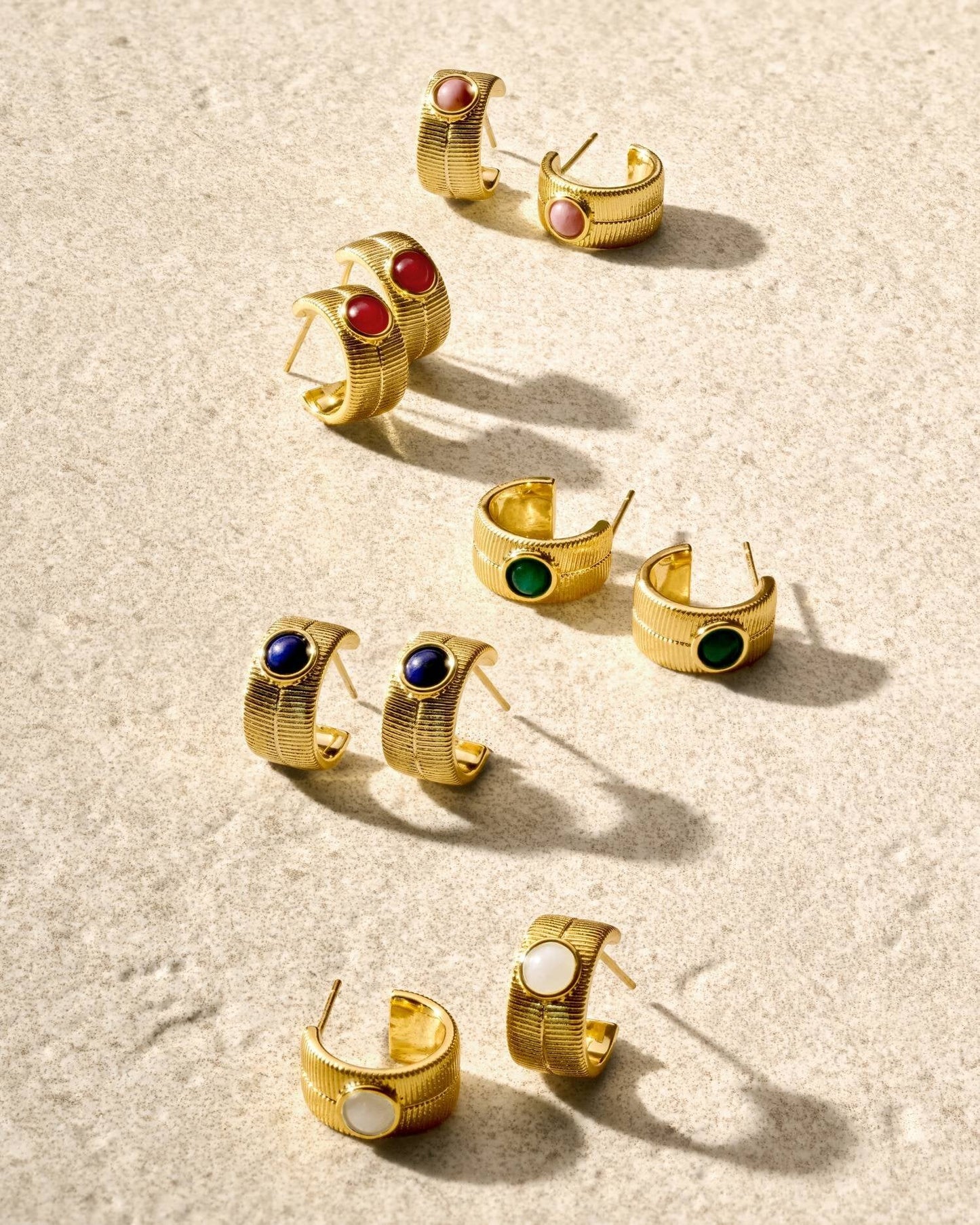 'August' Waterproof Gold Birthstone Hoop Earrings