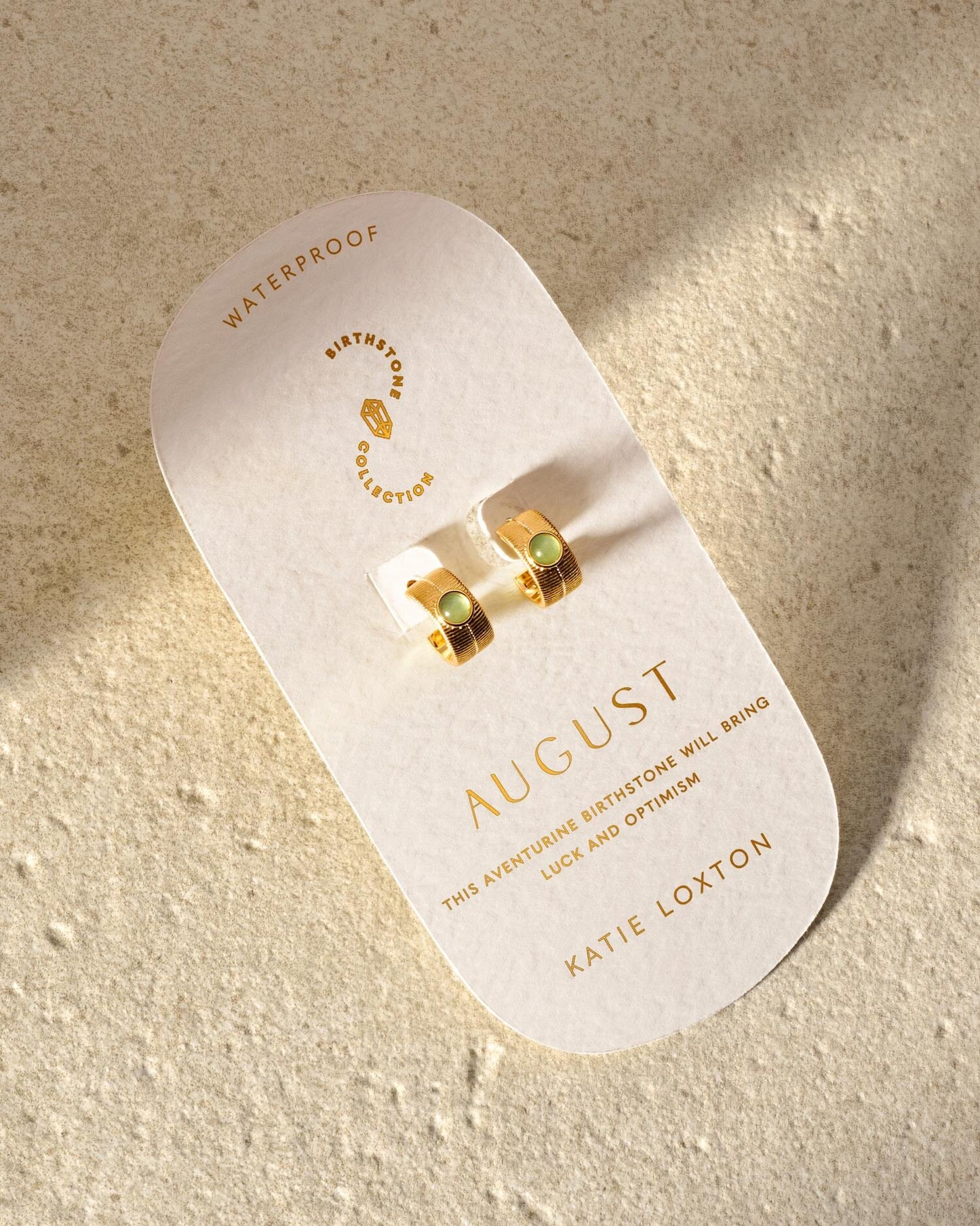 'August' Waterproof Gold Birthstone Hoop Earrings